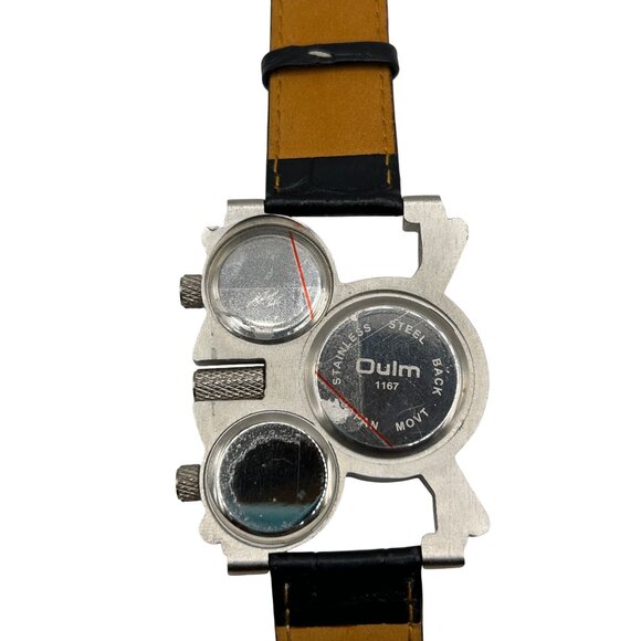 Unique Dual Time Watch With Black & Brown Genuine Leather Band & Stainless Steel - Picture 5 of 5